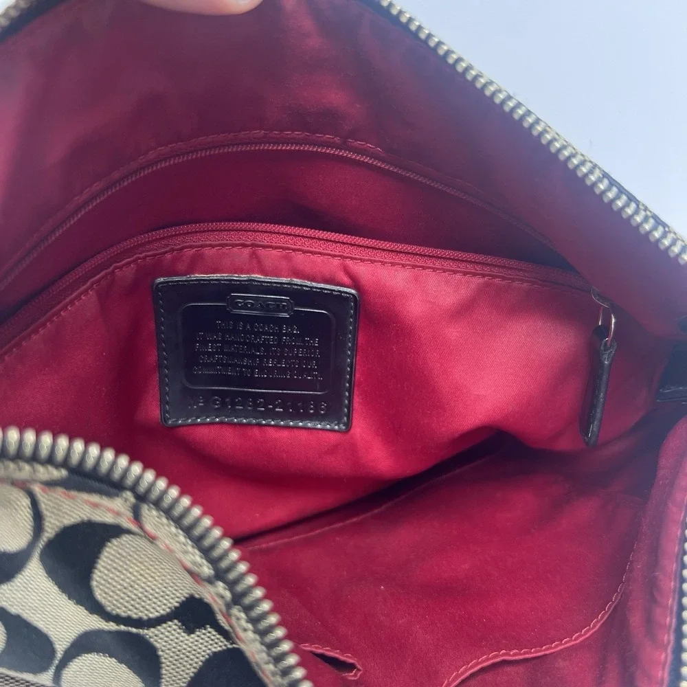 Coach Signature Monogram Hobo Shoulder Bag Black Tan Red Canvas No G1282-21186